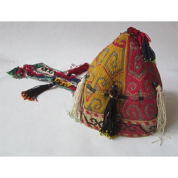 Handmade Accessories - VTG Turkmen handmade hat, embroidery hat, skull turkoman Uzbek hat OLD MUSEUM